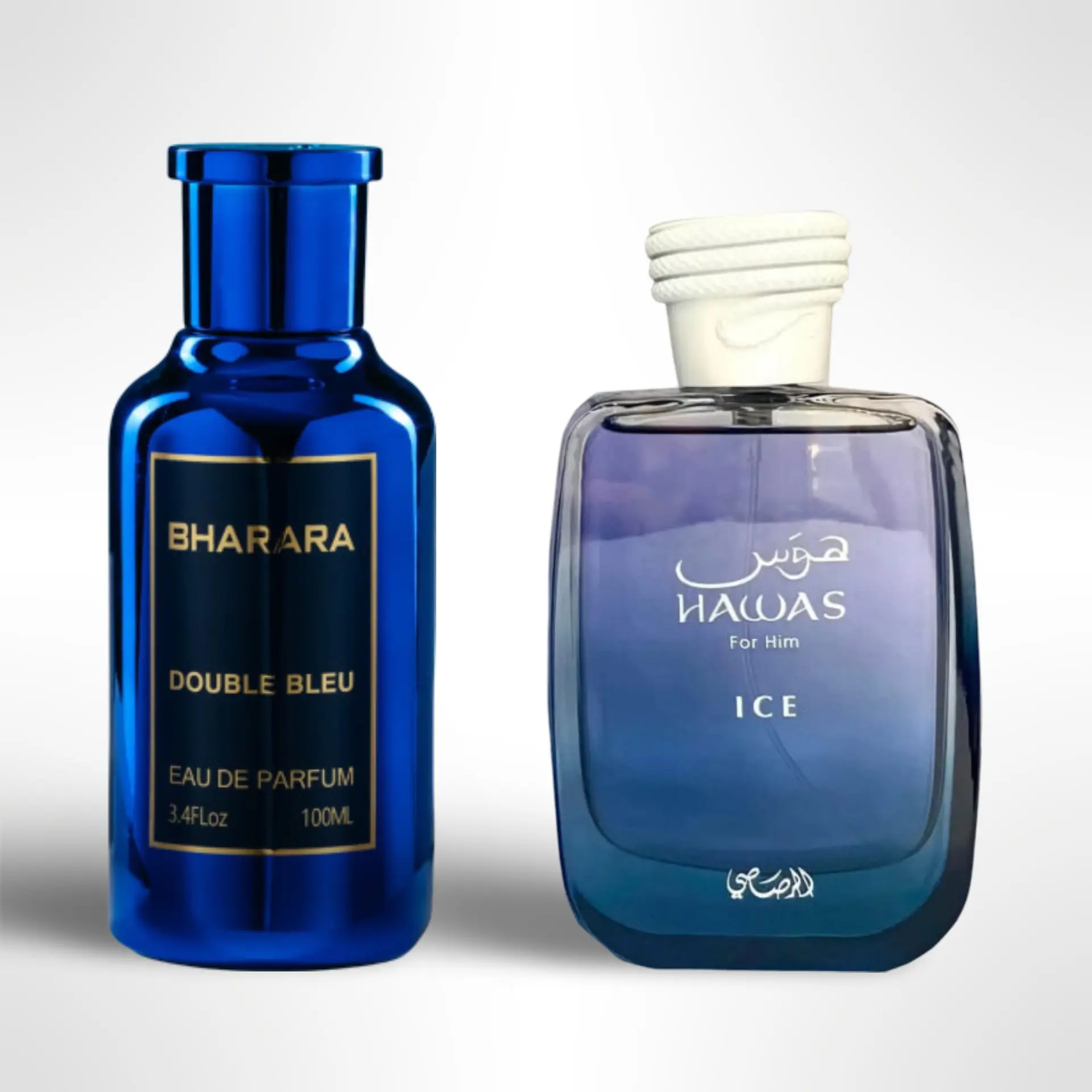 BHARARA Unisex EDP Fragrance Set - Double Bleu + Hawas Ice, Floral Citrus Scent, Alcohol Base Limited Edition Fragrances Perfumes by Rasasi, 3.4oz(100ml), Packaged Men's Fragrance