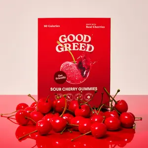 Good Greed Sour Cherry Gummy Candy (6 Pack) - Low Sugar, Prebiotic Fiber, Low Calorie