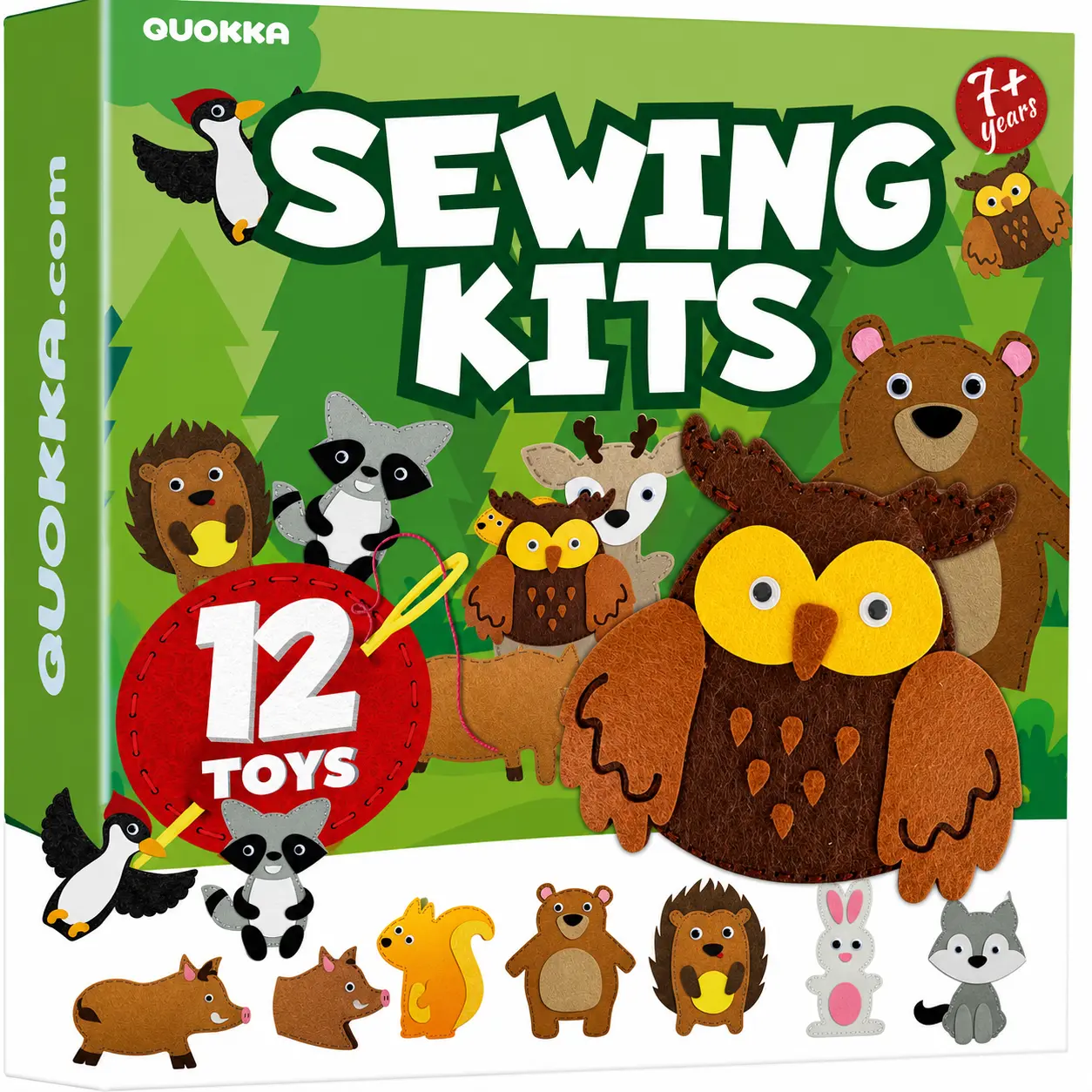 QUOKKA Forest Theme Felt Sewing Kit for Kids 7+ Years - 12-Piece Basic DIY Figurine-Making Set with Supplies, DIY Craft Kits for Sewing Supplies Crafts