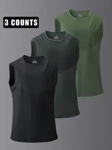 Men's Summer Quick-Dry Sports Tank Top Set, Running Fitness Sleeveless T-Shirt, Casual Short Sleeve Training Clothes, 3-Piece