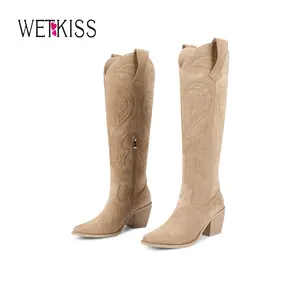 Wetkiss Knee High Cowboy Cowgirl Boots for Women, with Unique Embroidery, Side Zipper and Chunky Heel Design, Women's Shoes,Women's Boots Beige Casual #WeeklyDeals#TikTokShopDealsforYouDays#DealsForYouDays#SummerWins