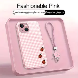 Cute Ladybug Phone Case – Polka Dot & Gingham Aesthetic Bug Art Cover for iPhone 15 Plus | Kawaii Red Ladybird Pattern Case, Soft Girly Cottagecore Gift for Her—975