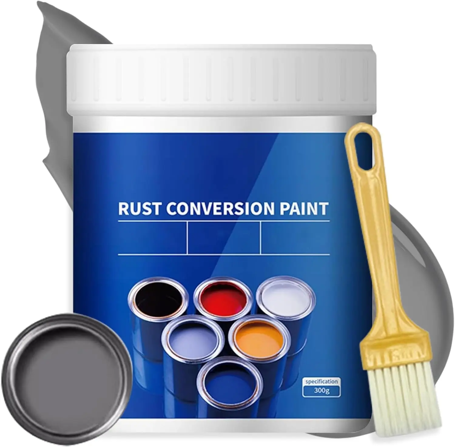 Weatherproof Rust Converter For Metal Water-Based Metallic Paint with Brush (Gray) 300g
