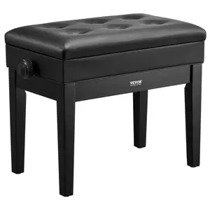 VEVOR Piano Bench,  22" x 13" x 19.3", Keyboard Piano Chair with 19.3"-22.8" Adjustable Height, Padded Cushion, Storage Compartment for Music Books, Wooden Piano Stool Seat, for Vanity, Living Room