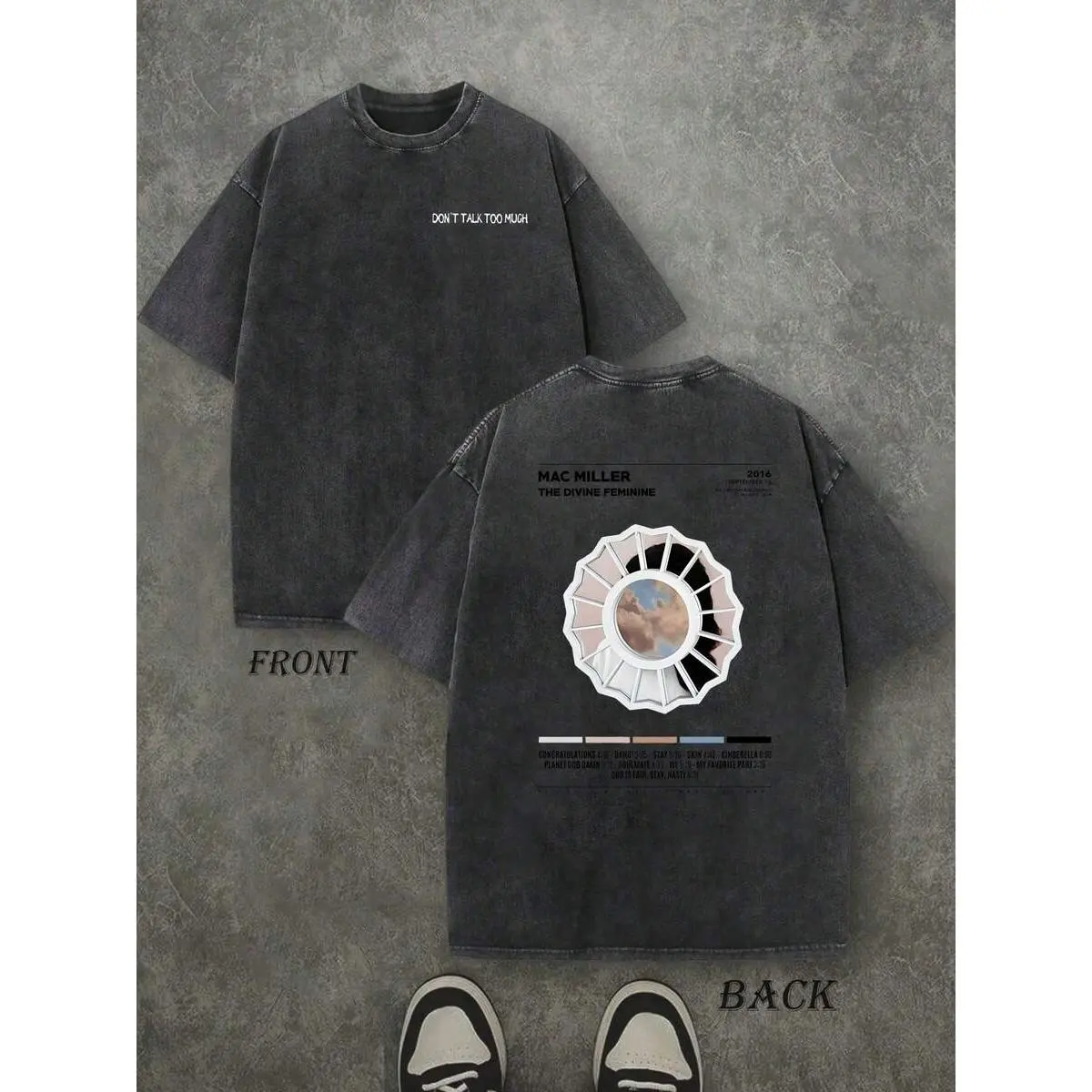 Men's Retro Washed Black Oversized Short-Sleeve T-Shirt - "The Divine Feminine" Album Art Graphic Print, Casual Streetwear Tops, Loose-Fit Good Graphic Shirts for Women & Daily Wear, Good Graphic Tees