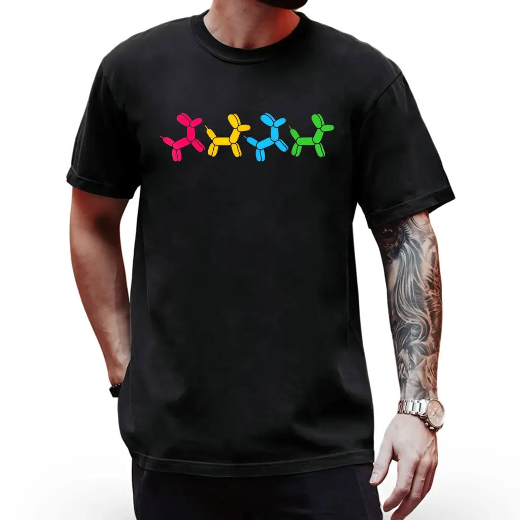 Men'S Balloon Animal Twister Party Artist T-Shirt, Soft Casual Tee Featuring a Melody Pattern Print for Both Men And Women, Comfortable for All Seasons for Outdoor And Casual Wear, Easy to Care for Top, Fun Design Shirt, Durable Fabric for Labor Day