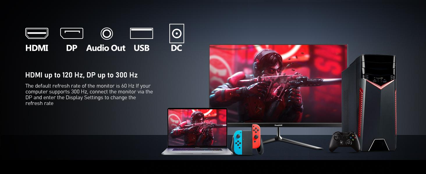 24.5 Inch PC 300/200Hz Gaming Monitor, FHD 1080p Screen,Adaptive Sync,1ms Without Bezel, 98% sRGB, 178 ° Angle View, HDMI、DisplayPort, Compatible with Wall mounting 75 * 75MM - Black,back to school,back to school haul