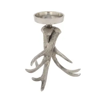 Silver Aluminum Metal Antler Candle Holder, 7.00 x 7.00 x 8.00 Inches