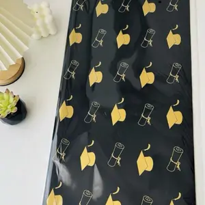 20 pcs Wrapping Paper with Gold Graduation Cap Design for Festive Gift Wrapping