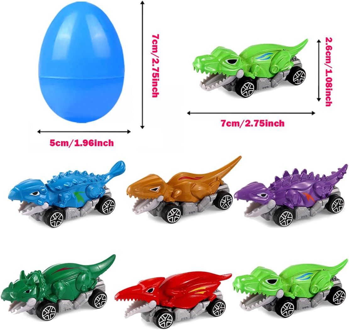6-Pack Prefilled Easter Eggs with Metal Dinosaur Car Toys – Vehicles Set for Kids, Boys & Girls, Easter Basket Stuffers, Party Favors, Hunt & Egg Fillers