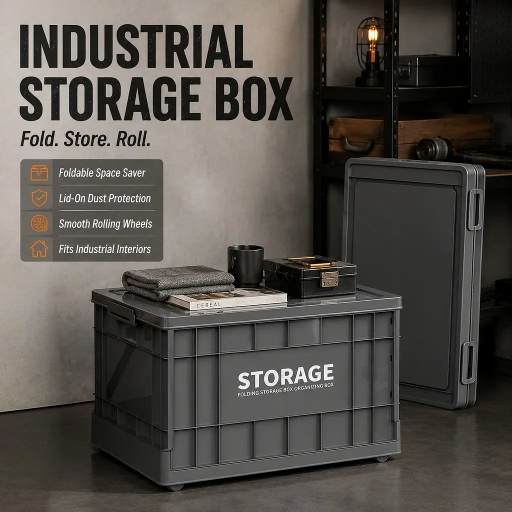 Large Capacity Foldable Plastic Storage Box with Removable Lid & Side Handles, Stackable Collapsible Storage Crate with Rolling Wheels, Dustproof Organizer for Car Trunk, Garage, Warehouse & Home Closet