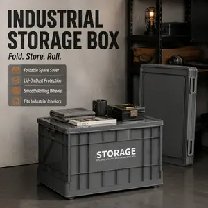 Large Capacity Foldable Plastic Storage Box with Removable Lid & Side Handles, Stackable Collapsible Storage Crate with Rolling Wheels, Dustproof Organizer for Car Trunk, Garage, Warehouse & Home Closet