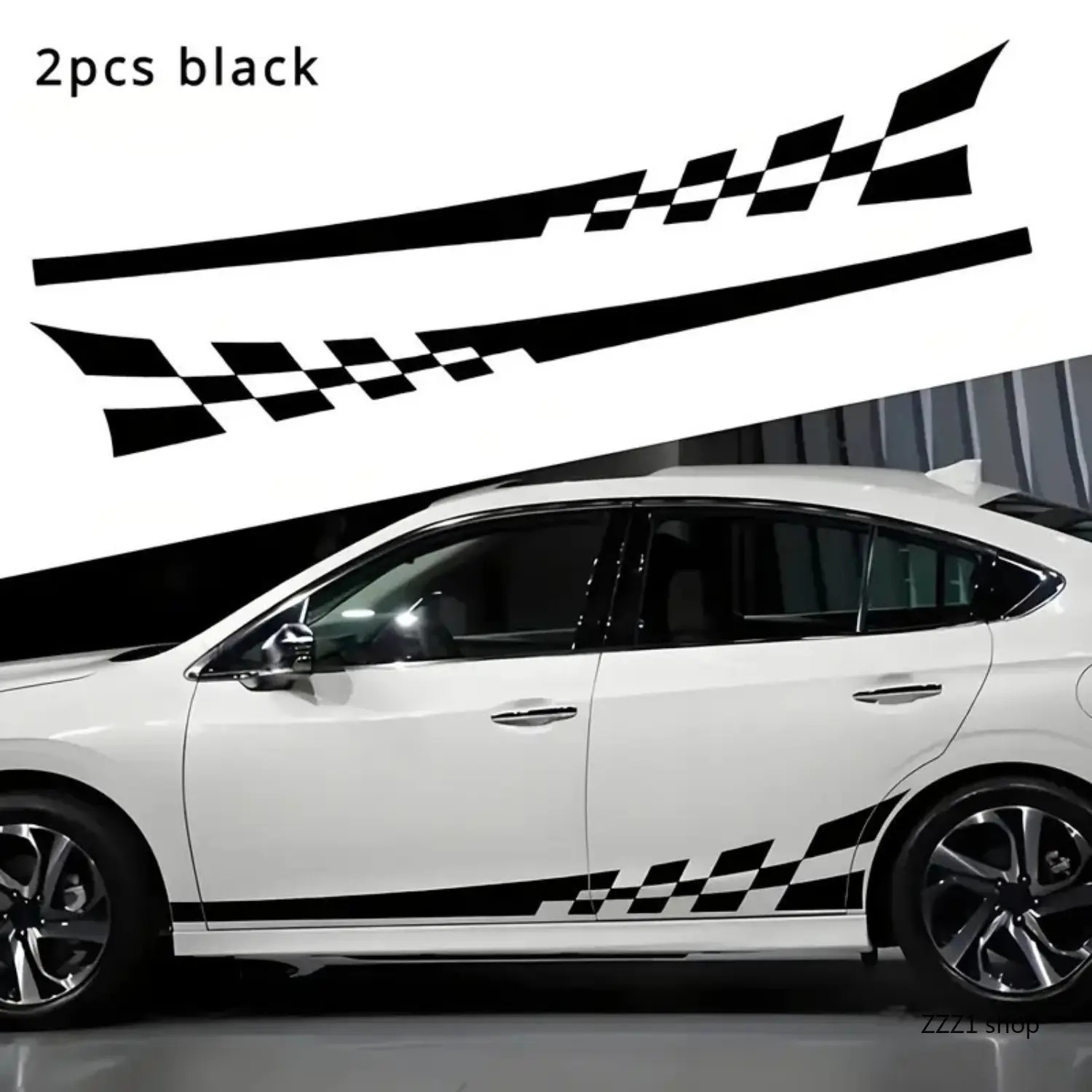 2-Pack Sporty Racing Checkered Flag Long Stripe Car Side Stickers, Water-Resistant Automobile Decals, Car Vehicle Decoration for Sedans & SUVs, Decals for Vehicles, Automotive Decals