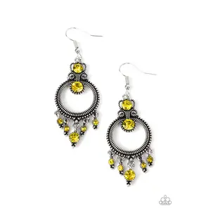 Palace Politics - Yellow Rhinestone Silver Earrings - Paparazzi