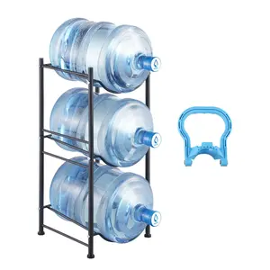 VEVOR 3 Tiers Water Jug Holder, TikTokShopBlackFriday, 5 Gallon Water Bottle Holder, Single Row Water Bottle Rack for 3 Bottles, Heavy Duty Water Jug Rack for Kitchen, Office, Living Room, Black Organiser Adjustable