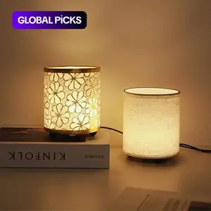 Vintage Nordic Style LED Desk Lamp, USB Powered Soft Warm Light, Metal Base Fabric Shade, Nightlight for Bedroom Living Room Office