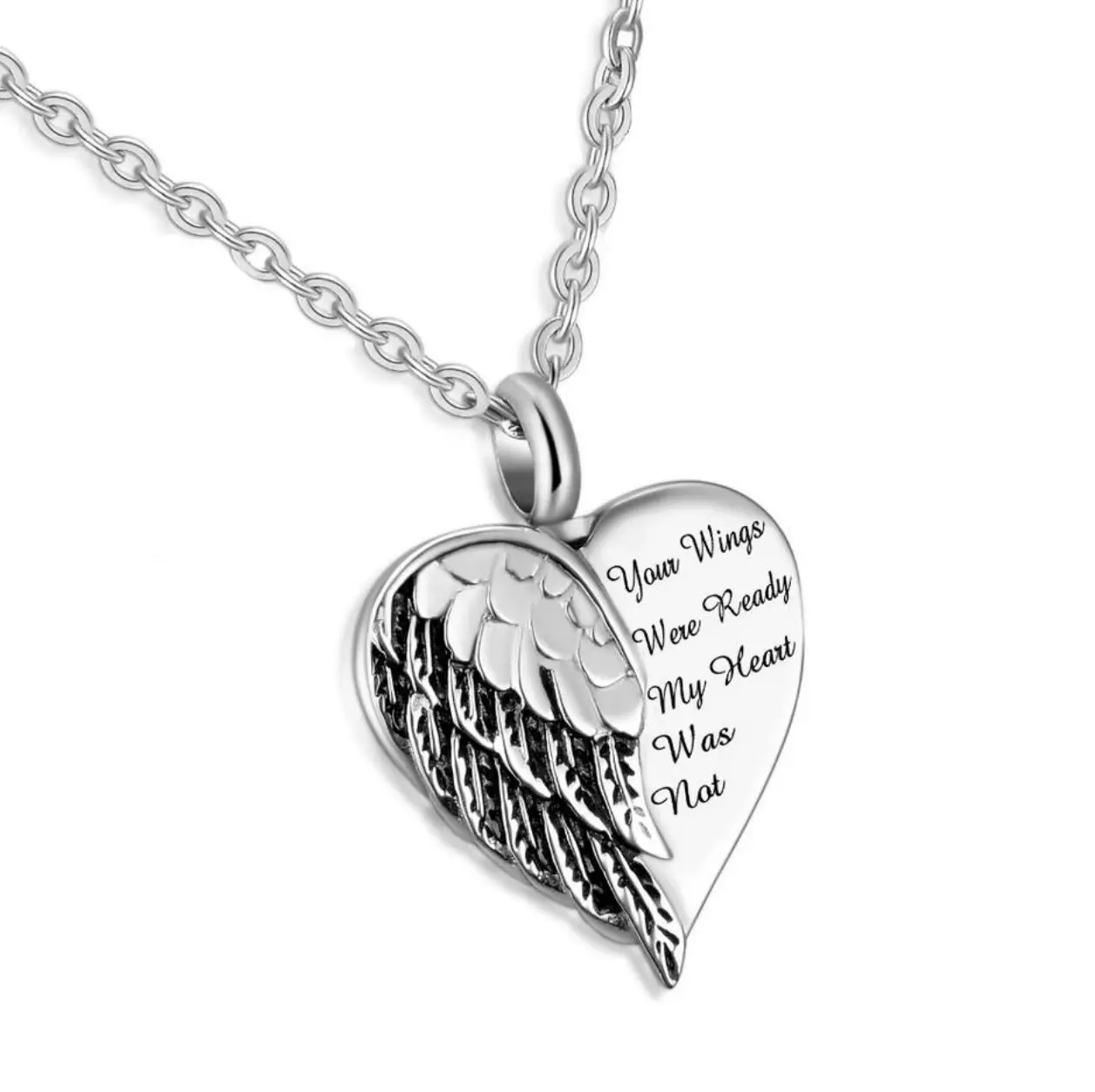 316L Stainless Steel "Your Wings Were Ready/God Has You" Cremation Urn Pendant Necklace
