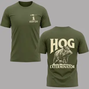 Hog Graphic T-Shirt, Wild Boar Print Tee, Thermal Camo Night Design, Funny Hunting Style Shirt, Outdoor Graphic Tee, Casual Mens T-Shirt