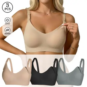 3 PCS Nursing Bras for Breastfeeding Pregnancy Moms Maternity Wireless Front Opening Bra, Seamless Stretchy Fit, Adjustable Straps, Breathable Postpartum Essentials Everyday Wear