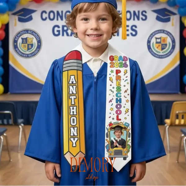Personalized Preschool Graduation Stole, Kid Name Photo, Class Of 2026 School Stole
