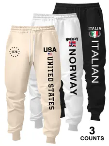 Men's Letter Print Casual Jogger Pants with Perfect Drawstring Design, Soft Comfortable Running Pants for Spring & Fall, Essential for Active Lifestyle, Casual Sports Trousers