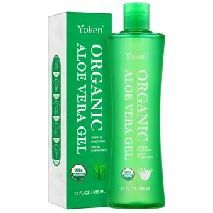 Yoken USDA Certified Organic Aloe Vera Gel 12oz, 99% Pure Aloe Vera Juice, Gel-to-Water Texture, Alcohol Free, No Added Fragrance, Face Body Hair Care, Cooling & Refreshing Summer Skincare, Mothersdaygift | Summervibes