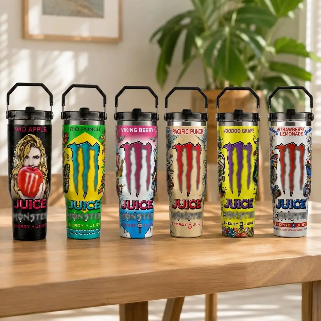 Colorful Graffiti Juice Monster Energy Drink 30oz Skinny Tumbler, Handmade Sublimation Tumbler, Stainless Steel Travel Cup, Gift for Energy Drink Fans