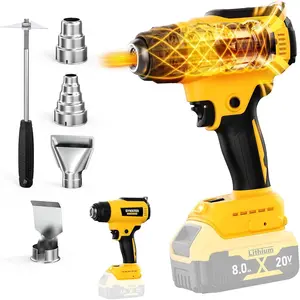 Cordless Heat Gun for Dewalt 20V Battery, 350W,LED Light,Fast Heating Soldering Hot Air Gun 122℉-1022℉ Variable Temperature Control with 4pcs Nozzles&Scraper for Crafts, Shrink Wrap(NO Battery)