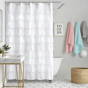 Elegant Solid Color Ruffled Layered Shower Curtain, Perfect for Bathroom Decor, Home Hotel Salon Dorm Use, Stylish Design
