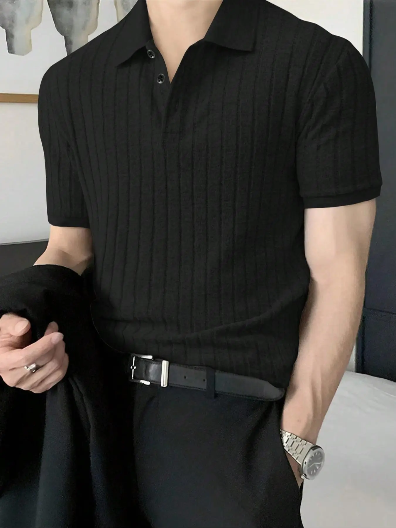 Men's Regular-Fit Short-Sleeve Polo Shirt Polo Style, Tailored Textured Knitted Short-Sleeve Button-Up Shirt, Collared Polo Shirt, Comfortable, Breathable & Stretch Casual Golf Shirt, Classic Shirt. Ideal for sports and daily leisure wear