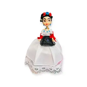 Decorative Frida inspired doll with  Mexican traditional folkloric dress Plastic Standing Figurine Ornaments