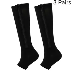 3 Pairs Zipper Compression Socks for Women & Men, Comfortable Footwear for Daily Use, Ideal for Casual Wear, Athletic Running Socks