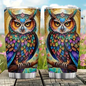 20oz Vibrant Owl Design Tumbler - Stainless Steel Thermal Cup, Keeps Drinks Hot/Cold for Hours, Double-Wall Insulated, Perfect Holiday, Festival & Special Event Gift
