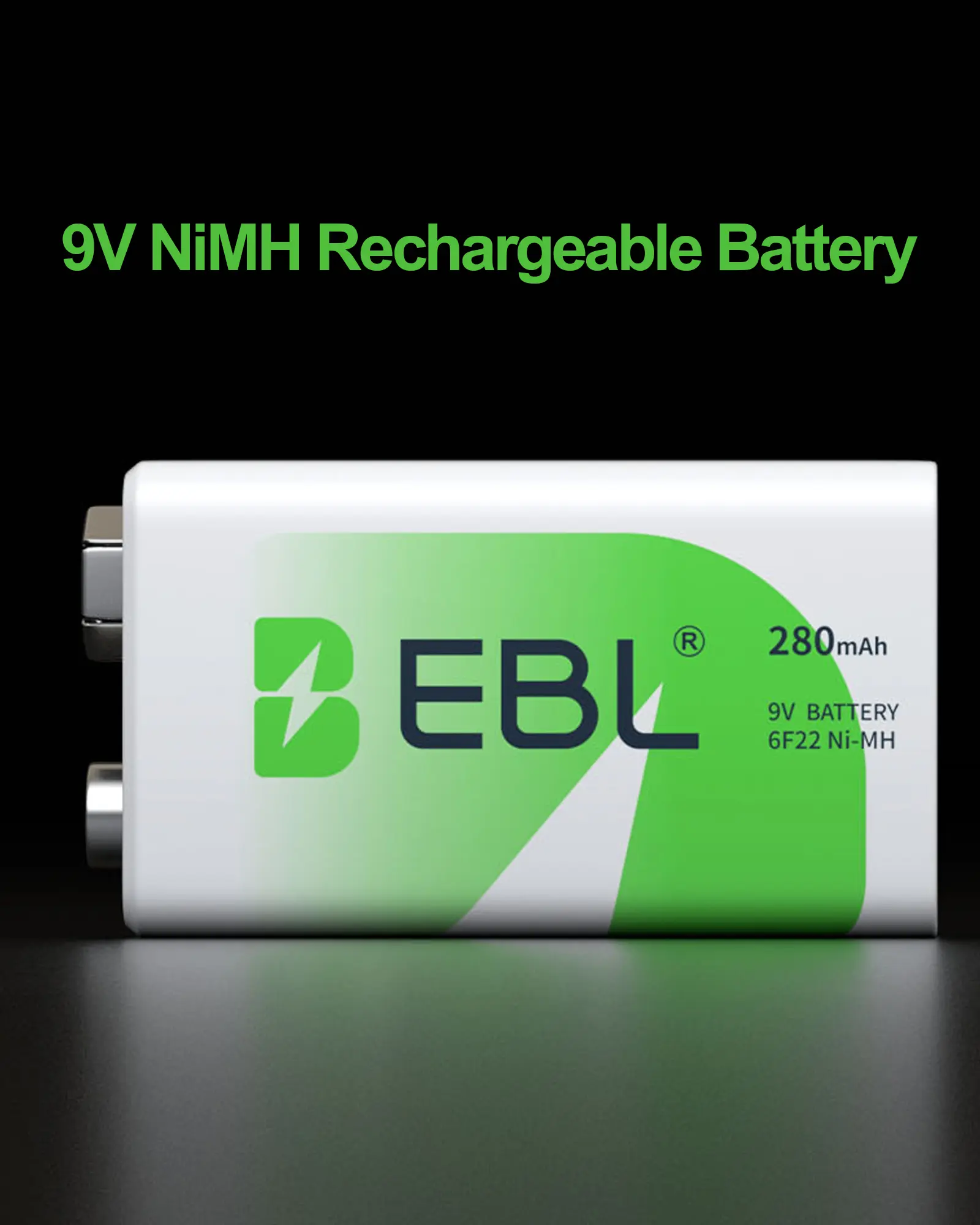 Reusable 9V NiMH Rechargeable Battery Cells From EBL, 280mAh High Energy Capacity For Smoke Detectors & Daily Play Toys