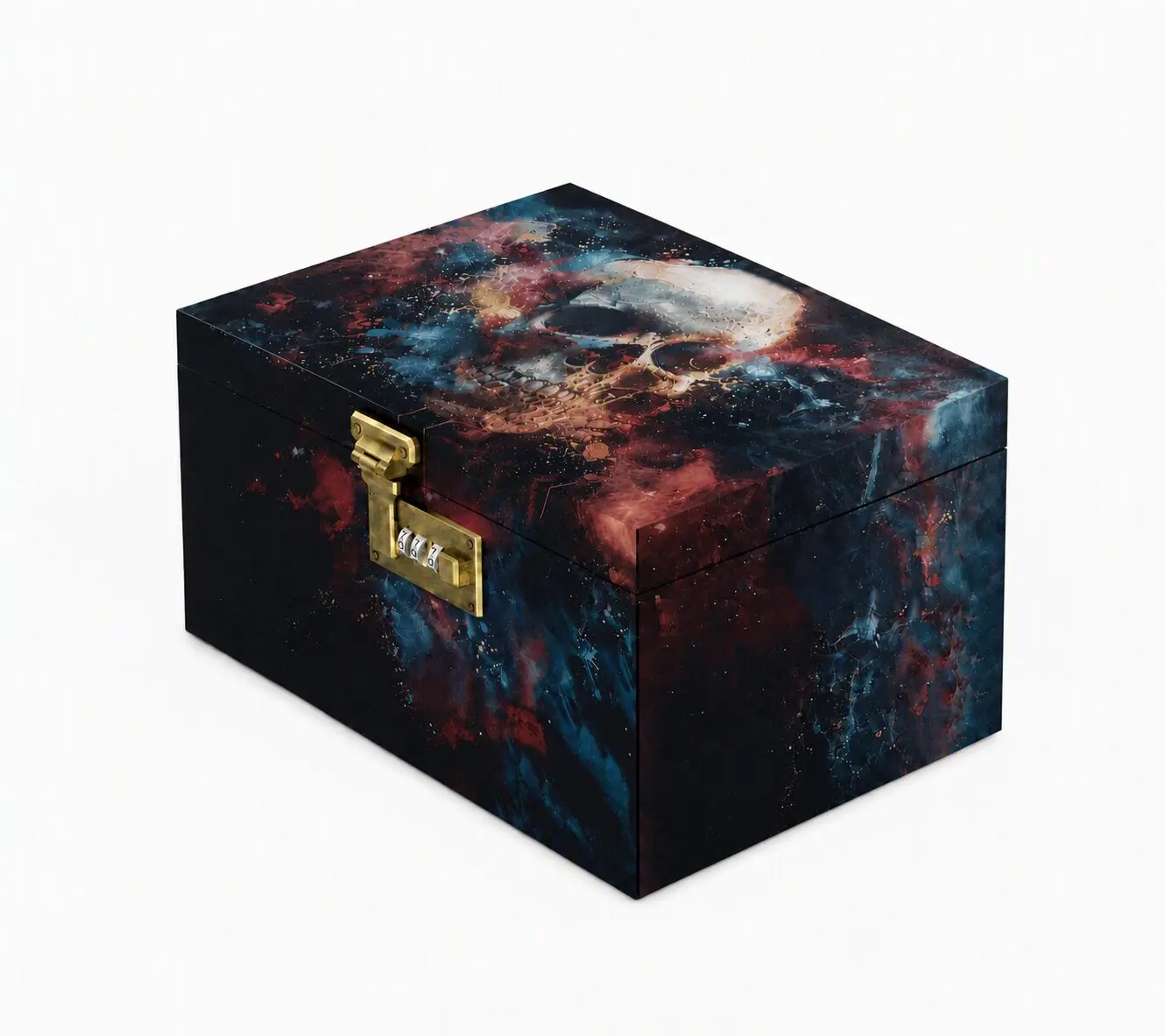 Large Bamboo Box with Combination Lock, Wooden Printed Decorative Storage Box, Storage Lock Box as Great Gift Choice, Lockable Keepsake Box for Storage Trinkets, Coffee Beans, Tea etc(Skull)