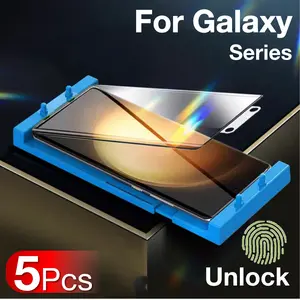 5-piece set, Protector, suitable for Samsung phones Galaxy S25, S24, S23, S22, S10, NOTE 20, 10, 9, 8 Plus curved screen ceramic soft film full rubber protective film, instant fingerprint decoding, with positioning tool set