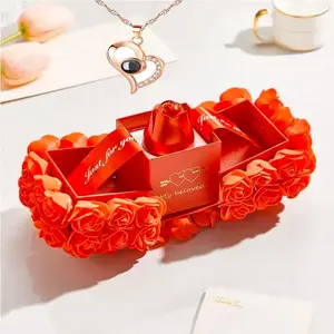 Red Rose Gift Box with Love Necklace, 1 Set Creative Romantic Gift Box, Gift for Her, Mom, Women, Girlfriend, Wife, Gifts Ideas for Birthday Anniversary