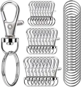 Swivel Snap Hooks 100PCS with Key Rings, Premium Metal Swivel Lobster Claw Clasps for Keychain Clip Lanyard, Jewelry Making, Crafts, Silver