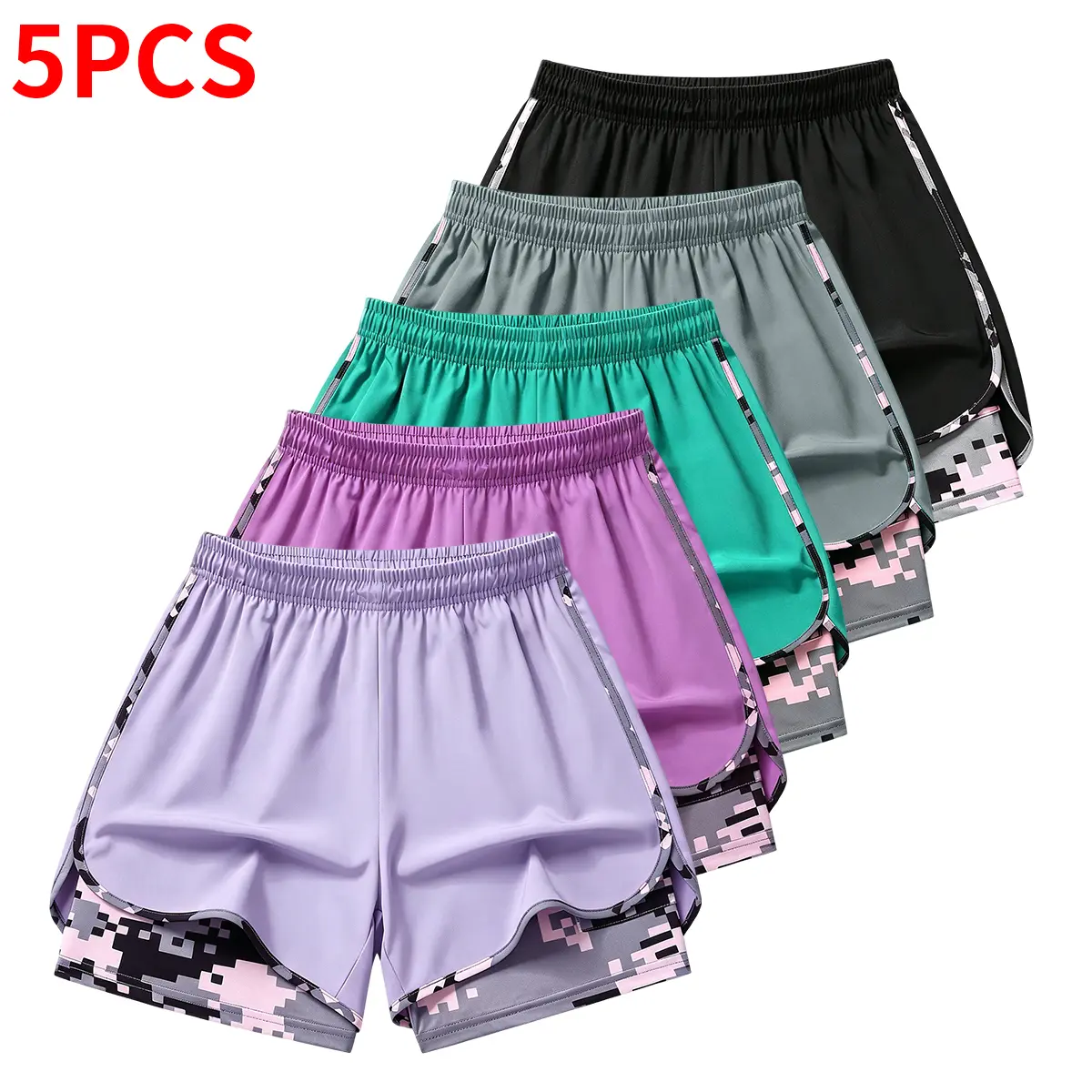Women's Camo Athletic Shorts, High-Waisted 2-in-1 Active Design with 3" Inseam, Quick-Dry Breathable Elastic Fabric for Running & Workouts, Outdoor Sports Shorts, Machine Washable, Black Camo Shorts