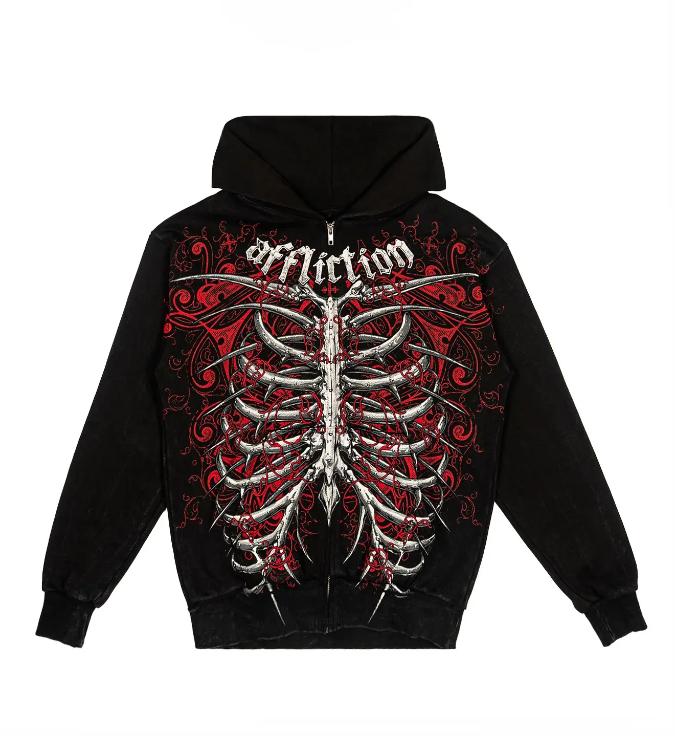 Affliction Skull South Arcade Bone Zip-Up Hoodie – Gothic Graphic Sweatshirt, Darkwear Streetwear Jacket, Edgy Urban Fashion, Alternative Casual Style