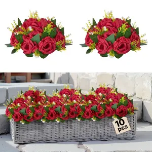 10 PCS 9.5-Inch Artificial Red Rose Floral Balls, Decorative Kissing Ball Ornaments, for Wedding, Home Party Table Centerpieces Bouquet Arrangement