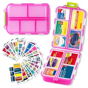 2026 New Extra-Large Pill Box with Medicine Labels, Travel Essentials, Daily Medicine Container, Mini Medicine Storage Box, 7-Day Pill Organizer (Pink)