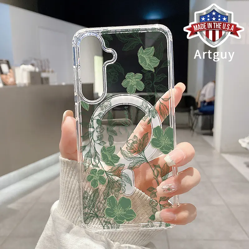 Magnetic Phone Case for Samsung Galaxy S24 Plus S25 Ultra S23 FE Ultra S22+ Muted flower Pattern TPU Clear Shockproof Anti-Scratch Stylish Smartphone Cover