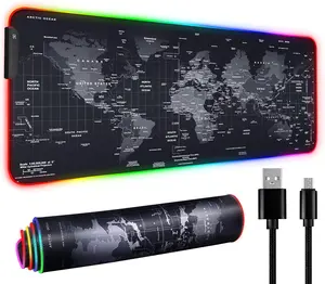 RGB Gaming Mouse Pad 31.5" x 12" – Large Extended LED Mouse Pad with 11 Lighting Modes, World Map Desk Mat, Waterproof Surface, Non-Slip Rubber Base for Gaming & Holiday Gifts