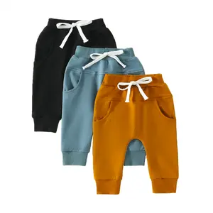 Toddler Baby Boy Fall Pants 3 Pack Active Jogger Casual Athletic Trousers Solid Color Pocket Elastic Waist Harem Bottoms