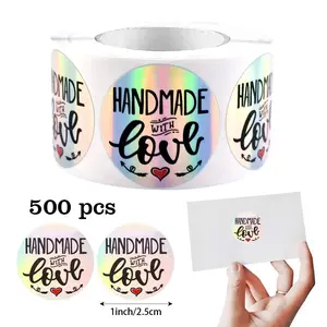 500 Sheets Roll DIY Baking Packaging Stickers, 1 Inch Holographic Laser Tape, Universal Adhesive Reward Stickers for Home School Business Use