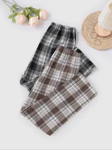 Women's Casual Fashion Plaid Long Fitted Pants Set, Versatile Home Wear, Essential for Comfortable Living, Stylish Loungewear