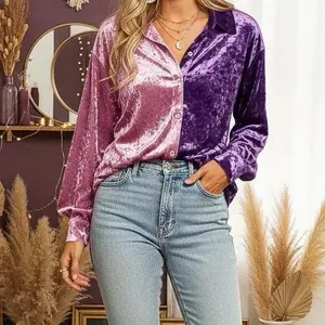 BiBi Contrast Button Up Long Sleeve Shirt western clothing versatile blouse