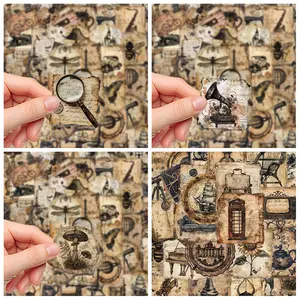 50pcs Retro Style Lifestyle Labels, Transparent PET Material, Graffiti Stickers, Suitable for Suitcases, Phone Cases, Laptops, Helmets, Skateboards, Waterproof Decorations, DIY Creative Stickers