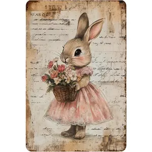 Easter Retro Sign Vintage Tin Sign Easter Rabbit Metal Sign Easter Decor for Home Bar Living Room Easter Wall Decor